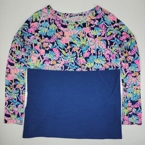 Lilly Pulitzer Finn Top Oyster Bay Navy Seen And Herd Women's Size Small EUC
